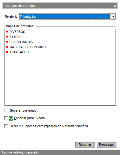 Relatório Tributação no cadastro de produtos